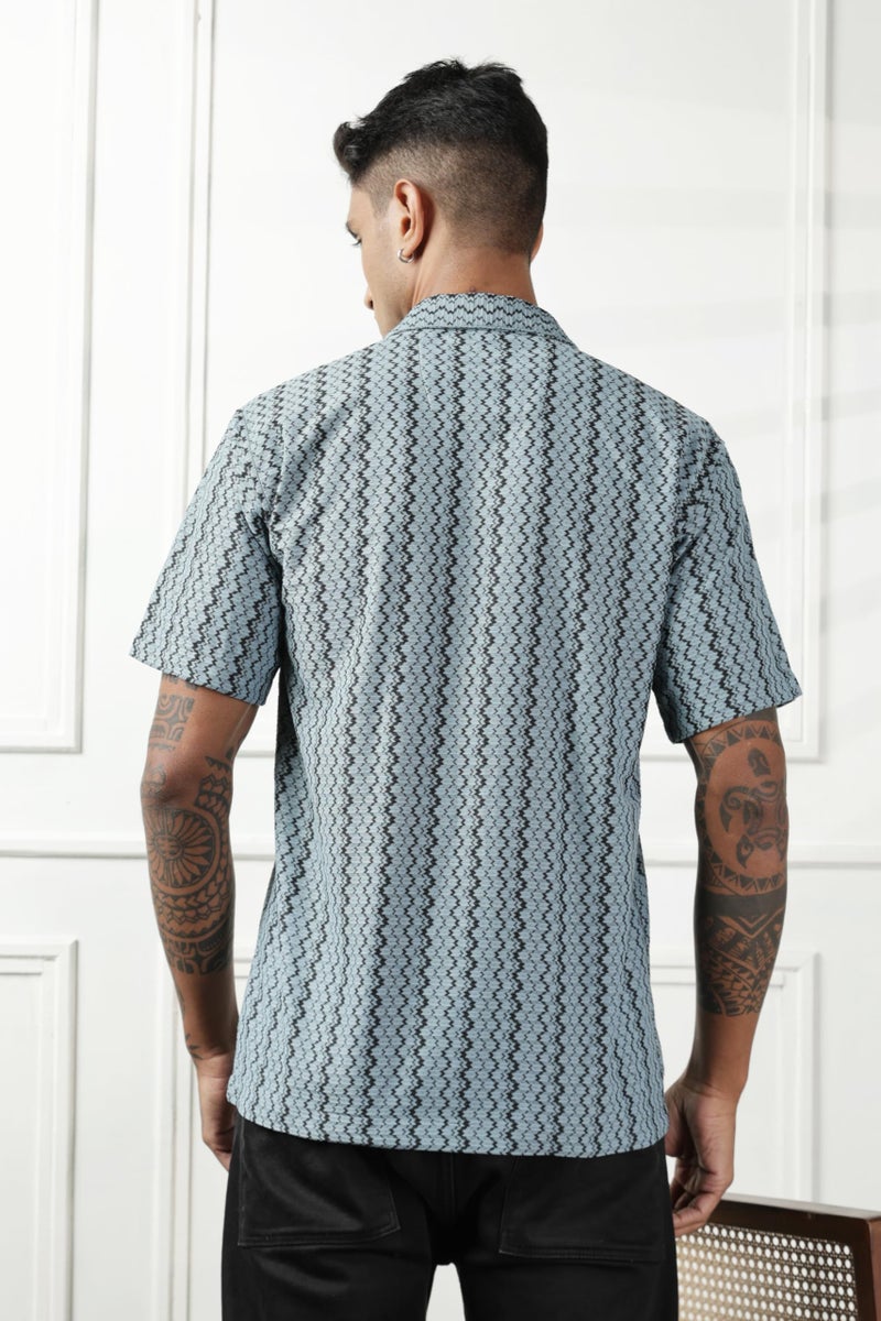 SWADESI STUFF Men's Geometric Print Regular Fit Polycotton Shirt | Stylish Half Sleeve Casual Shirt for Men (in, Alpha, L, Regular, Aqua) - Image 5