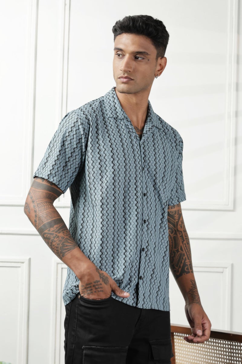SWADESI STUFF Men's Geometric Print Regular Fit Polycotton Shirt | Stylish Half Sleeve Casual Shirt for Men (in, Alpha, L, Regular, Aqua) - Image 4