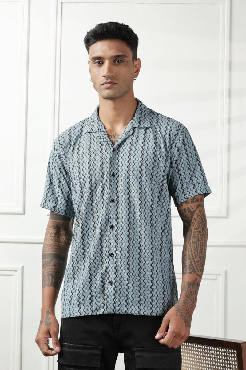 SWADESI STUFF Men's Geometric Print Regular Fit Polycotton Shirt | Stylish Half Sleeve Casual Shirt for Men (in, Alpha, L, Regular, Aqua) - Image 2