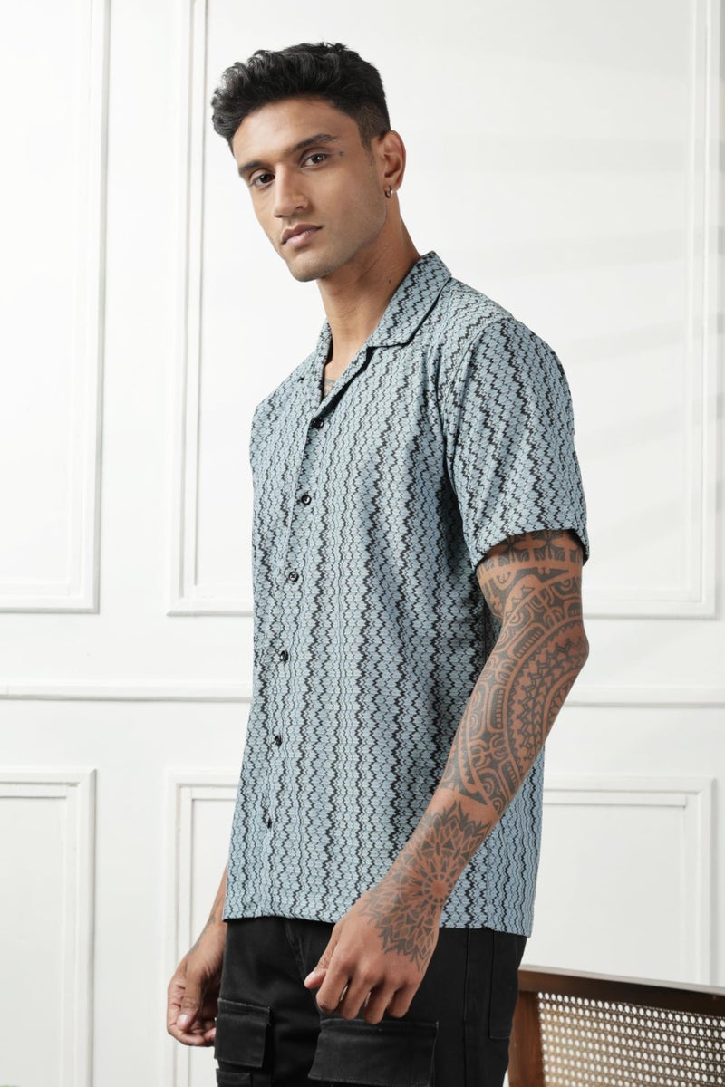SWADESI STUFF Men's Geometric Print Regular Fit Polycotton Shirt | Stylish Half Sleeve Casual Shirt for Men (in, Alpha, L, Regular, Aqua) - Image 3