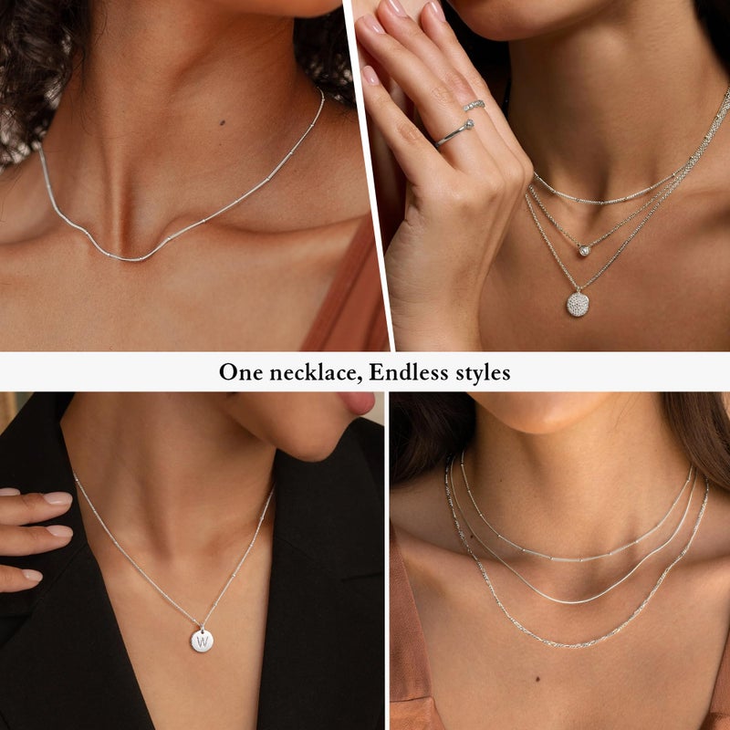 IEFWELL S925 Sterling Silver Chain Necklace for Women - 1.5mm Satellite Bead Chains Necklace, Hypoallergenic Dainty Sturdy Women's Chain Necklaces, 18 Inches Birthday Jewelry Valentines Gifts - Image 4