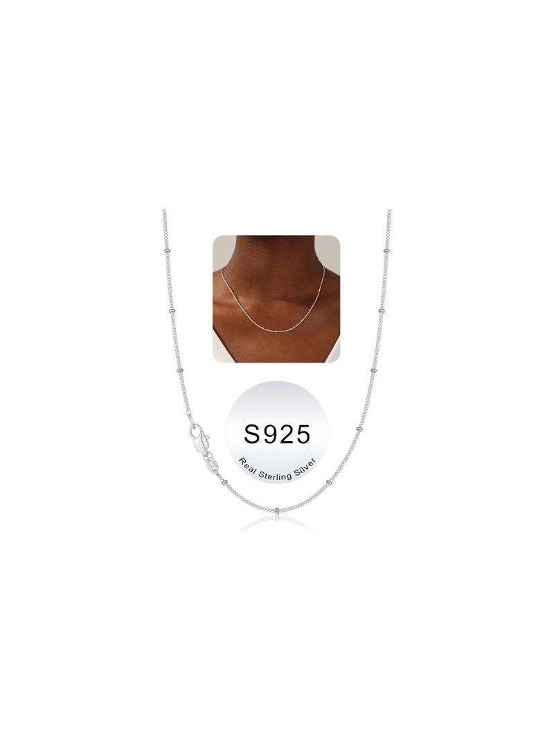 IEFWELL S925 Sterling Silver Chain Necklace for Women - 1.5mm Satellite Bead Chains Necklace, Hypoallergenic Dainty Sturdy Women's Chain Necklaces, 18 Inches Birthday Jewelry Valentines Gifts - Image 1