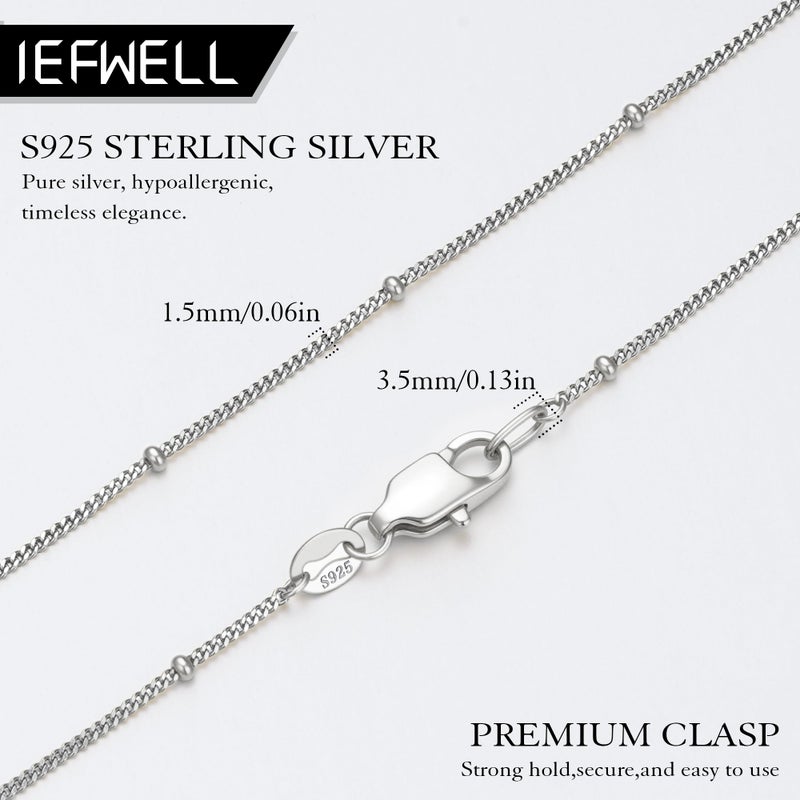 IEFWELL S925 Sterling Silver Chain Necklace for Women - 1.5mm Satellite Bead Chains Necklace, Hypoallergenic Dainty Sturdy Women's Chain Necklaces, 18 Inches Birthday Jewelry Valentines Gifts - Image 2