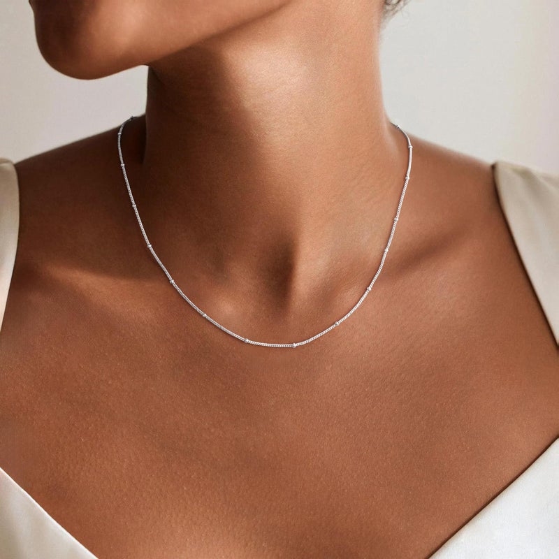 IEFWELL S925 Sterling Silver Chain Necklace for Women - 1.5mm Satellite Bead Chains Necklace, Hypoallergenic Dainty Sturdy Women's Chain Necklaces, 18 Inches Birthday Jewelry Valentines Gifts - Image 3