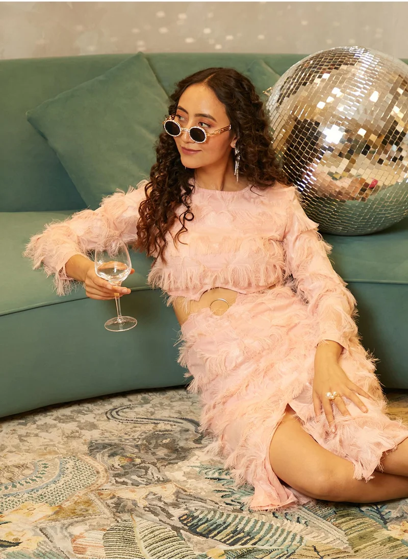 PINACOLADA Women's Pastel Pink Fringe Co-Ord Set