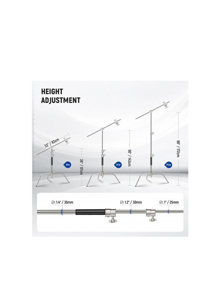 Neewer NEEWER SC172 Stainless Steel C-Stand with 5.6ft Boom Arm – Heavy-Duty Light Stand with Grip Heads for Studio Lighting, Reflectors, Softboxes & Video Equipment  - Image 2