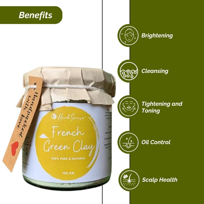Herbsense Herbsense French Green Clay Pure Aloe Vera Gel Combo Pack Face Mask for Even Skin Tone Glowing Skin Oil Control Glass Jar Pack 150gm Aloe Vera 100gm Green Clay  - Image 3