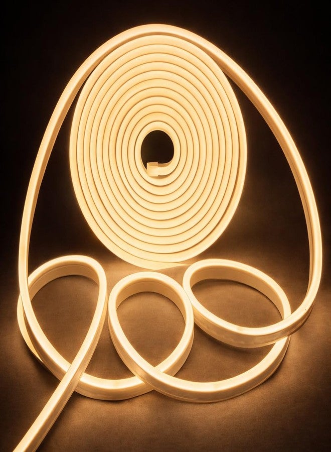 NEWNESS 5M Warm White Neon LED Strip Light with 12V Adapter | IP65 Waterproof Silicone Flexible Rope Light for Home Decor & DIY - Image 1