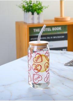 1Chase Borosilicate Valentine themed Drinking Glasses With Bamboo Lid 350 ML Set of 2  - Image 5