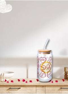1Chase Borosilicate Valentine themed Drinking Glasses With Bamboo Lid 350 ML Set of 2  - Image 3