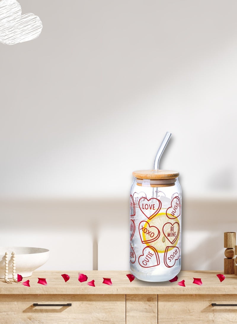 1Chase Valentine-Themed Borosilicate Sipper Glass Set – 2 x 550ML Glasses with Bamboo Lids – Romantic Drinkware Gift for Couples  - Image 3
