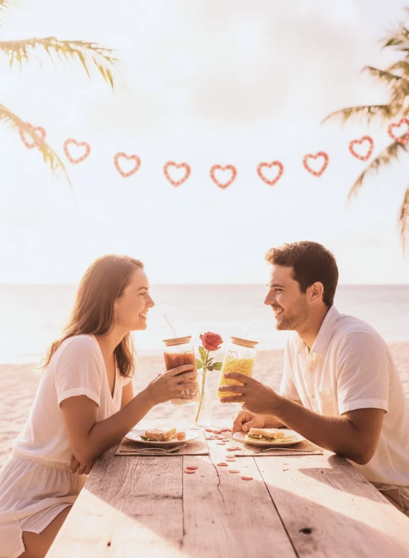 1Chase Valentine Theme Valentine-Themed Borosilicate Sipper Glass Set – 2 x 550ML Glasses with Bamboo Lids – Romantic Drinkware Gift for Couples  | Best Price UAE
