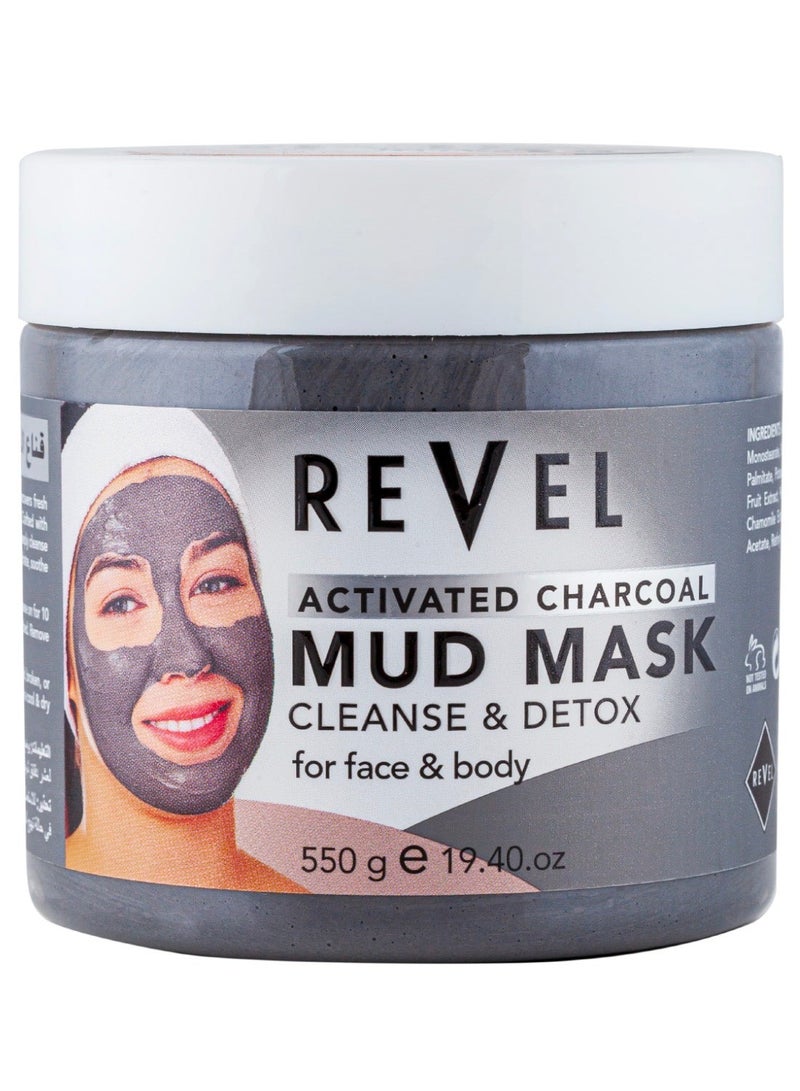 Revel Face & Body Care Activated Charcoal Mud Mask For Men & Women 550g, Cleanse & Detox For Face And Body, Soft & Smooth, Healthy & Beauty - Image 1
