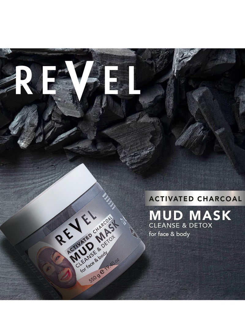 Revel Face & Body Care Activated Charcoal Mud Mask For Men & Women 550g, Cleanse & Detox For Face And Body, Soft & Smooth, Healthy & Beauty - Image 2