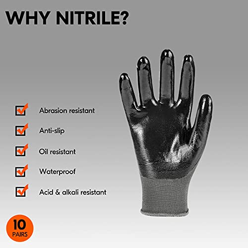 Vgo... 10-Pairs Safety Work Gloves, Gardening Gloves, Non-slip Nitrile coating, Dipping Gloves (Size S, Gray, NT2110) - Image 2