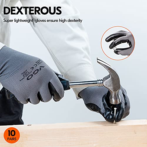 Vgo... 10-Pairs Safety Work Gloves, Gardening Gloves, Non-slip Nitrile coating, Dipping Gloves (Size S, Gray, NT2110) - Image 5