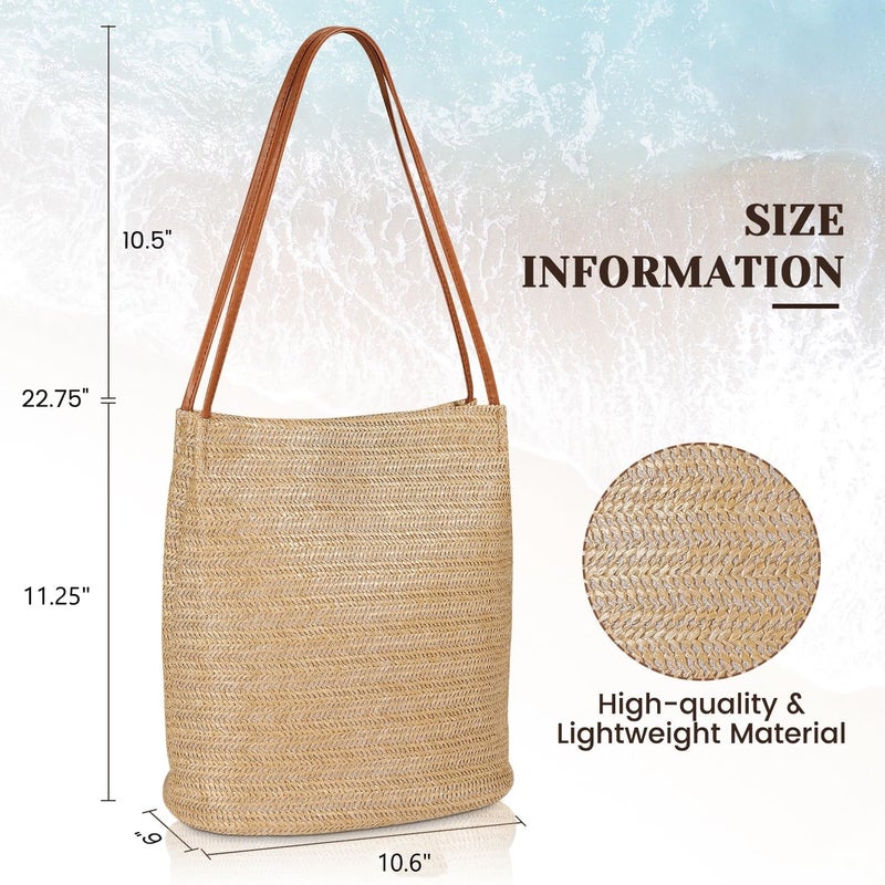 Tavaleu Straw Beach Bags for Women, Beach Tote Shoulder Handbag Bag for Women, Straw Purse Buckets Summer Fashion Hobo Bags - Image 3