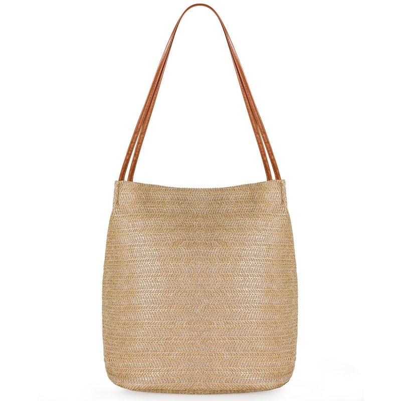 Tavaleu Straw Beach Bags for Women, Beach Tote Shoulder Handbag Bag for Women, Straw Purse Buckets Summer Fashion Hobo Bags - Image 1