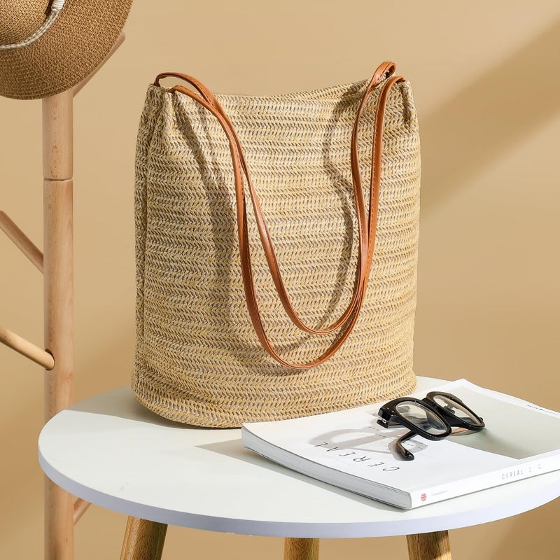 Tavaleu Straw Beach Bags for Women, Beach Tote Shoulder Handbag Bag for Women, Straw Purse Buckets Summer Fashion Hobo Bags - Image 4