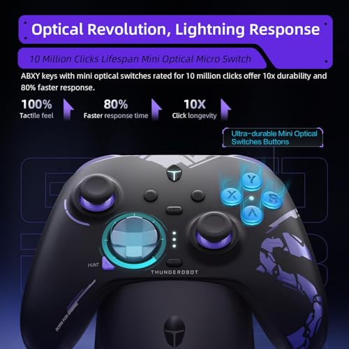 Thunderobot G80 1000HZ Wireless Gaming Controller for NS/PC/iOS/Android with Charging Dock,Hall-effect Adjustable Joystick,Dual-Mode Force-Switch Triggers,Optical Micro Switches,RGB Backlight (Black) - Image 4
