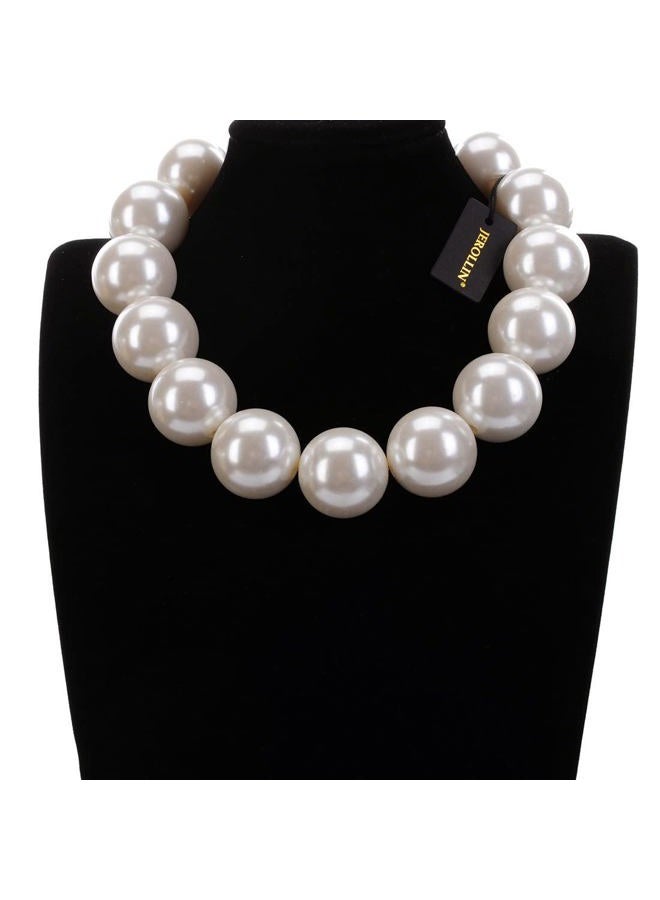 Jerollin Fashion Single Chain Big Copy CCB Resin Simulated Pearl Bib Collar Choker Statement Necklace Jewellery white - Image 3