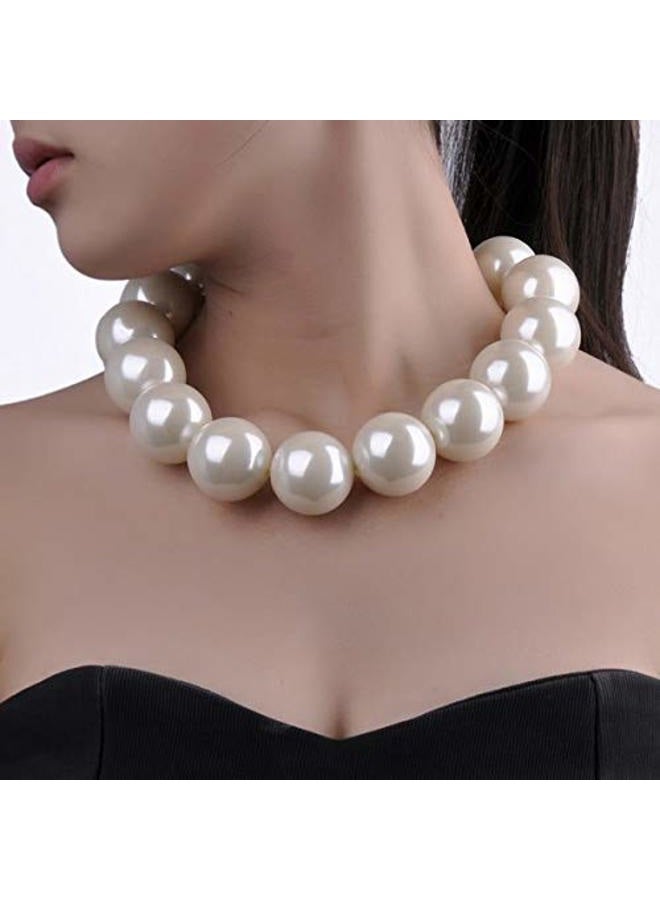 Jerollin Fashion Single Chain Big Copy CCB Resin Simulated Pearl Bib Collar Choker Statement Necklace Jewellery white - Image 2