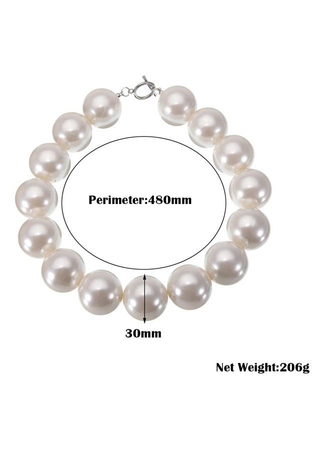 Jerollin Fashion Single Chain Big Copy CCB Resin Simulated Pearl Bib Collar Choker Statement Necklace Jewellery white - Image 4