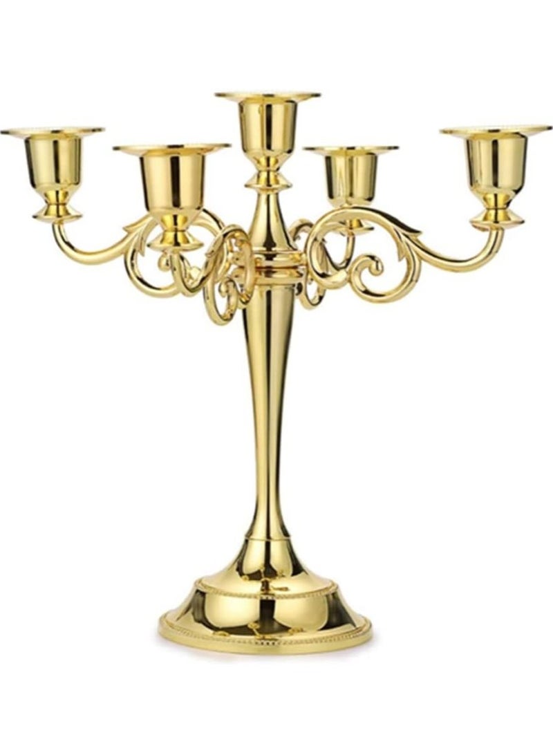 Cool Baby COOLBABY Gold 5 Candle Metal Candelabra，Wedding Event Candlestick Holders，Retro Candlestick Holder For Candlelight Dinner/Valentine/Home Party And Table Decoration - Image 1