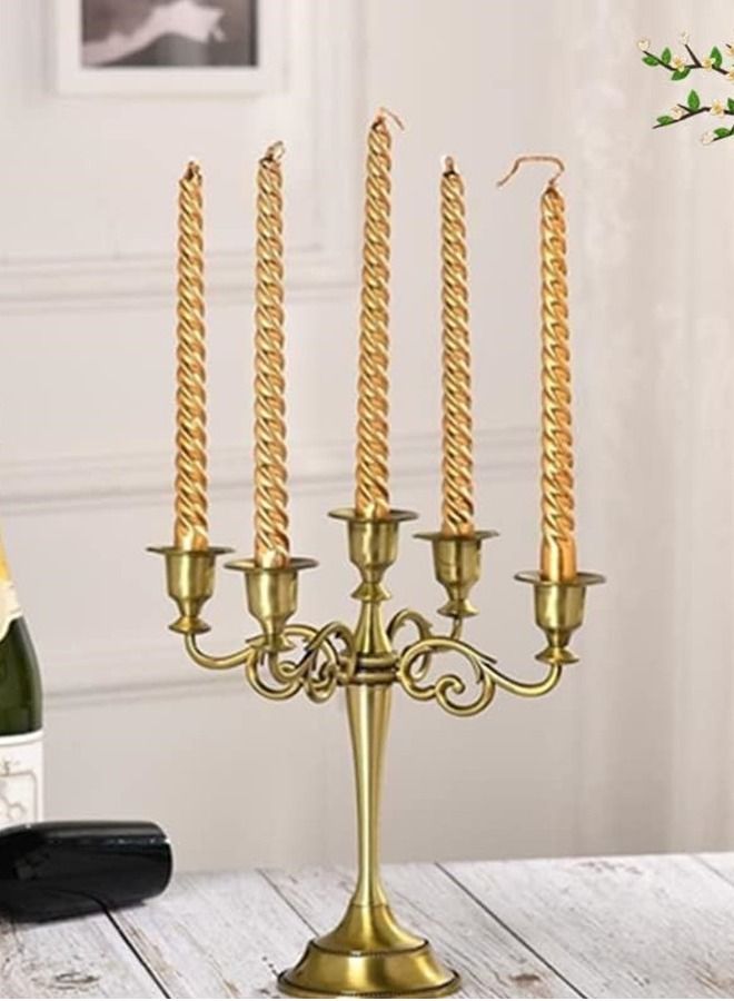 Cool Baby COOLBABY Gold 5 Candle Metal Candelabra，Wedding Event Candlestick Holders，Retro Candlestick Holder For Candlelight Dinner/Valentine/Home Party And Table Decoration - Image 4