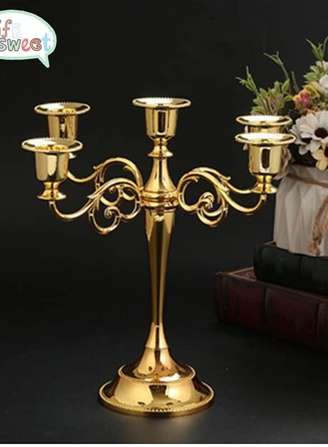 Cool Baby COOLBABY Gold 5 Candle Metal Candelabra，Wedding Event Candlestick Holders，Retro Candlestick Holder For Candlelight Dinner/Valentine/Home Party And Table Decoration - Image 5