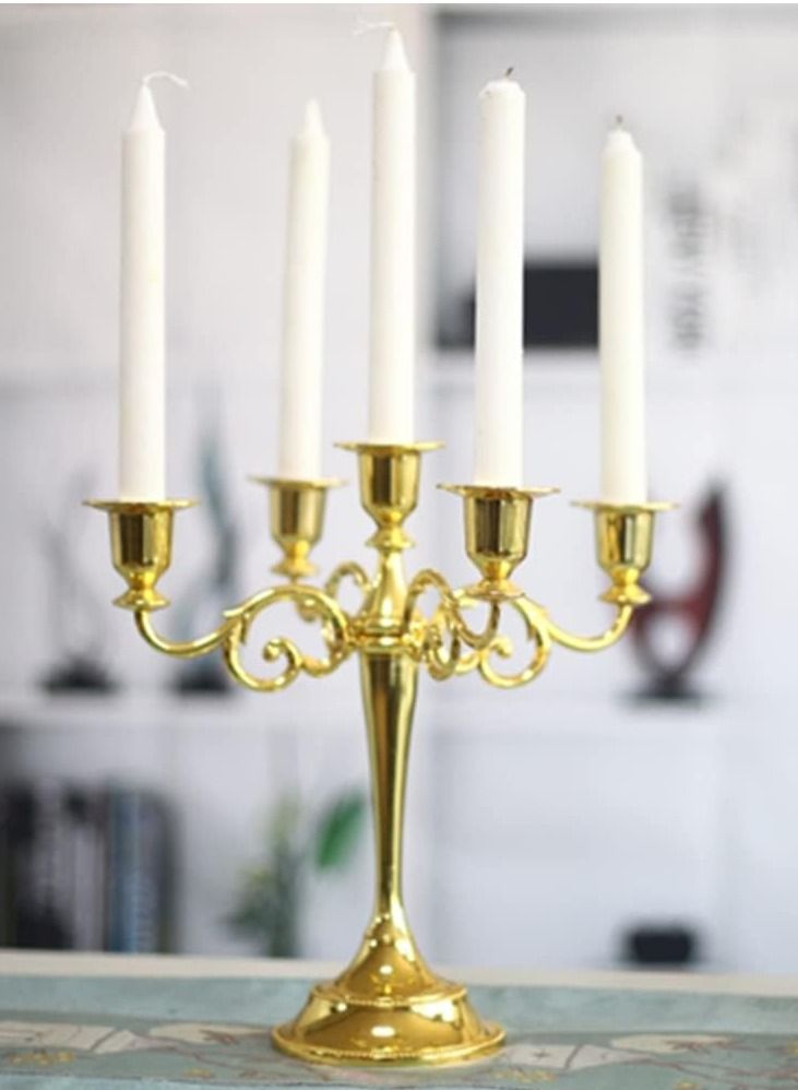 Cool Baby COOLBABY Gold 5 Candle Metal Candelabra，Wedding Event Candlestick Holders，Retro Candlestick Holder For Candlelight Dinner/Valentine/Home Party And Table Decoration - Image 2