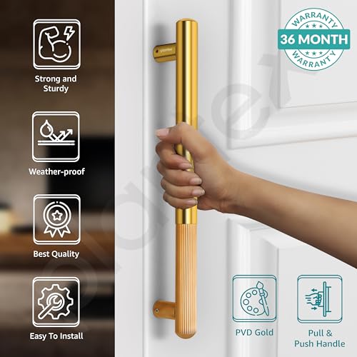 Plantex Door Handle/14 Inch Main Door Handle/Stainless Steel and Aluminium Door Handle/Pull-Push Door Handle/Door Accessories (Pack of 1, Gold) - Image 2