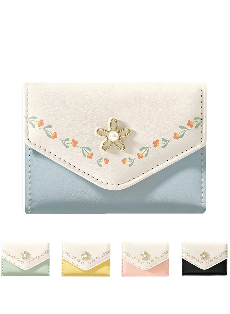 Excefore Wallets for Women Girls Tri-folded flowers Wallet Cash Pocket Print Card Holder Coin Purse with ID Window elegant youthful  - Image 1