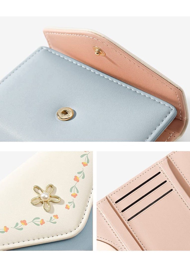 Excefore Wallets for Women Girls Tri-folded flowers Wallet Cash Pocket Print Card Holder Coin Purse with ID Window elegant youthful  - Image 3