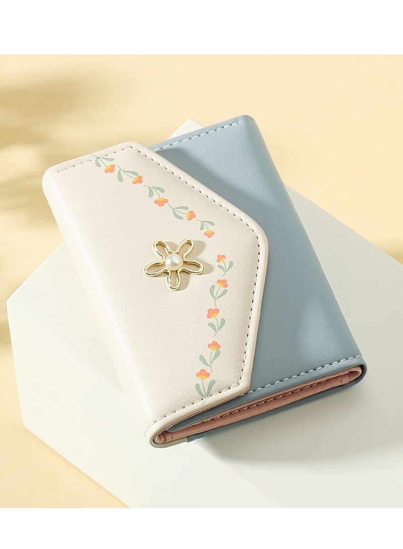 Excefore Wallets for Women Girls Tri-folded flowers Wallet Cash Pocket Print Card Holder Coin Purse with ID Window elegant youthful  - Image 5