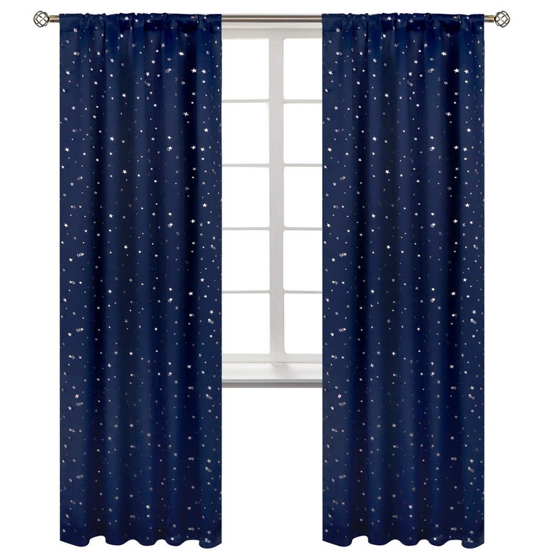 BGment Kids Blackout Curtains for Bedroom Rod Pocket Room Darkening Curtains Decoration Thermal Insulation Window Drapes for Nursery Children Room 2 Panels Each 42 x 84 Inch Navy Blue