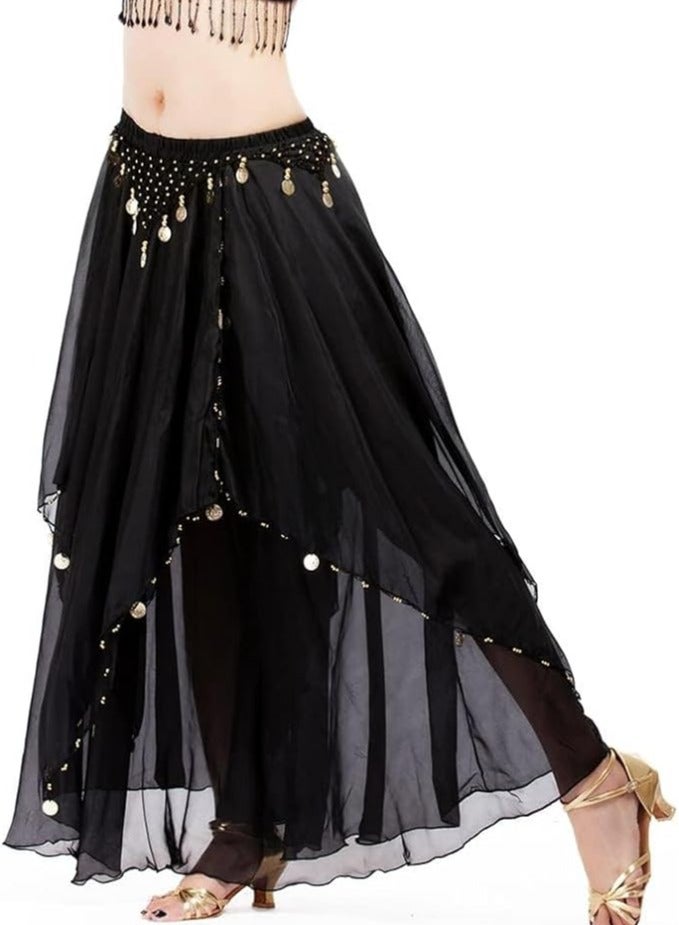 SYOSI Women Belly Dance Chiffon Skirt with Coins  - Image 1