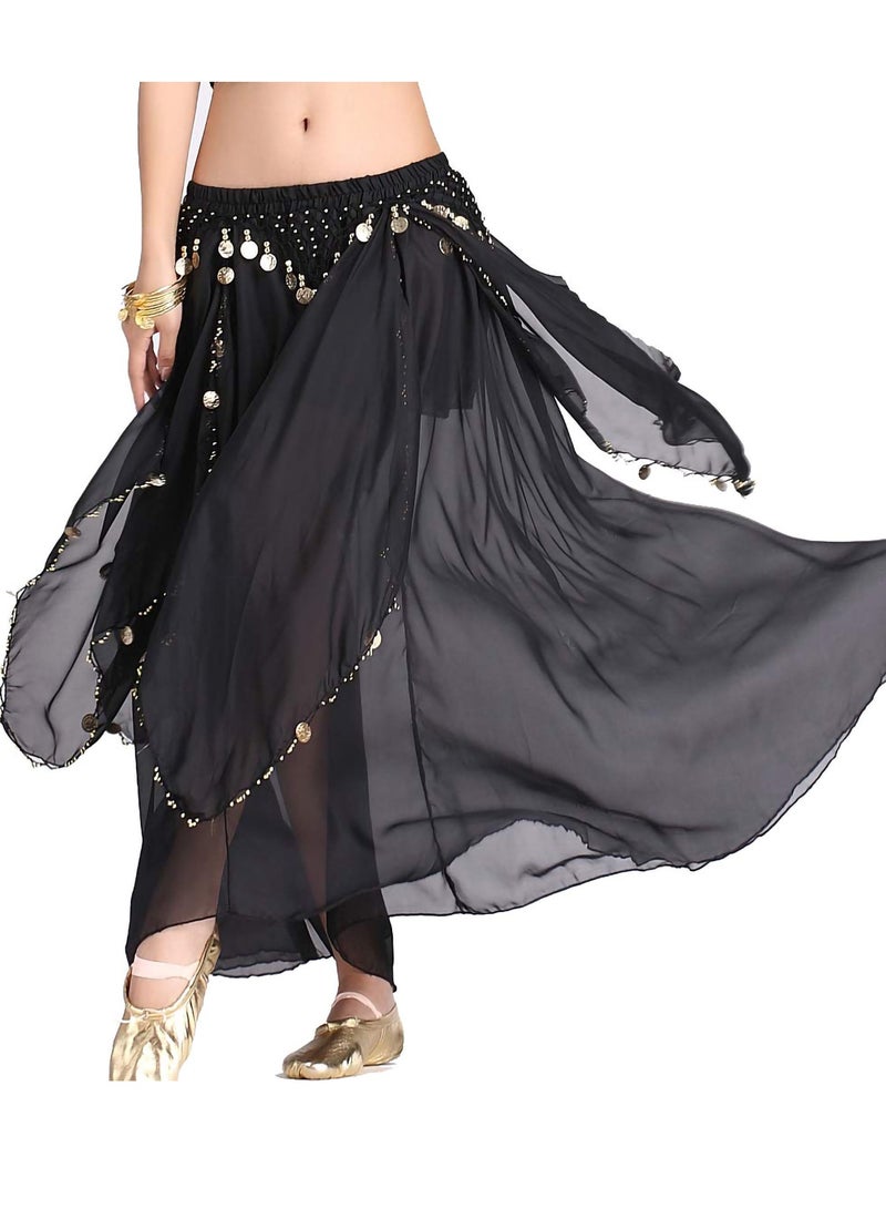 SYOSI Women Belly Dance Chiffon Skirt with Coins  - Image 3