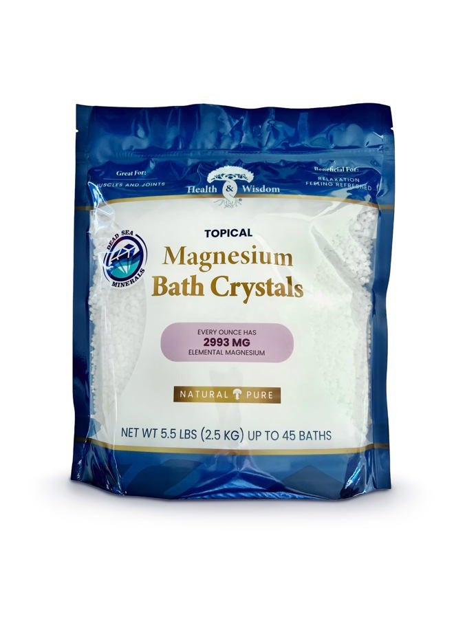 Health and Wisdom ملح حمام المغنيسيوم - رقائق كلوريد المغنيسيوم لنقع الحمام، تركيز 4X من ملح إبسوم، صيغة بدون رائحة، مصدرها البحر الأحمر، كيس قابل لإعادة الإغلاق، بدون إضافات - 88 أونصة - Image 1
