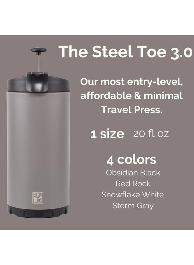 BruTrek Steel Toe 3.0 Travel Coffee Press - Brew 20 fl.oz On The Go - No Spill Lid, Double Wall Vacuum Insulated Stays Hot for Hours, French Press Coffee (Red Rock) - Image 5