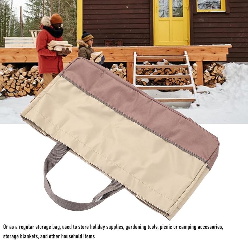 حقيبة حمل حطب ثقيلة 60x30x30 سم من قماش أكسفورد بسعة كبيرة قابلة للطي للتخييم والشواء والأنشطة الخارجية - Image 3