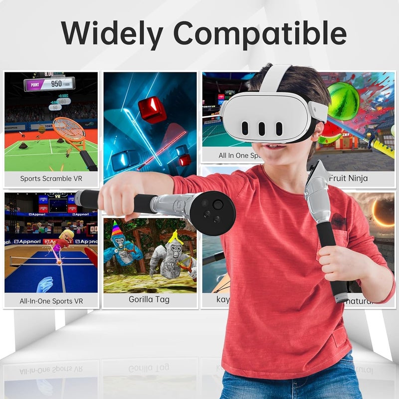 RCstyle Hibloks 3 in 1 Handle Attachments Fit for Oculus Quest 3 Controller,VR Gorilla Tag Long Arms Grips for Meta Quest 3 Accessories,Beat Saber/Baseball/Golf Club,Enhance More Gaming Experiences - Image 4