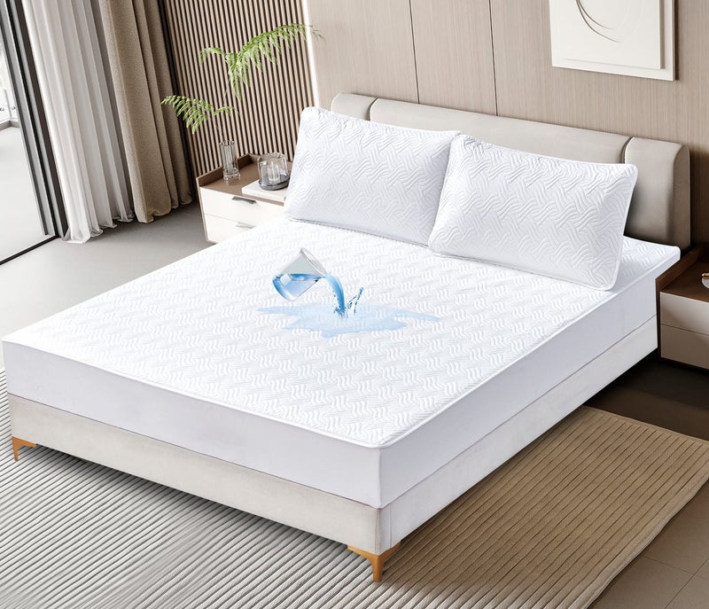 ShinyFlower Waterproof Mattress Protector Fitted Sheet with TPU Layer Quilted Mattress Cover Deep Pocket Bed Sheet Set with Pillowcases - Image 2