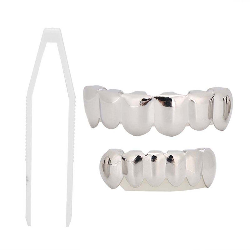Silver Hip Hop Teeth Accessory - Adjustable Easy To Wear Prop With Safe Brass Electroplating: Fashion Teeth Decoration For Halloween Parties, Music Concerts And Hip Hop Fans - Image 1