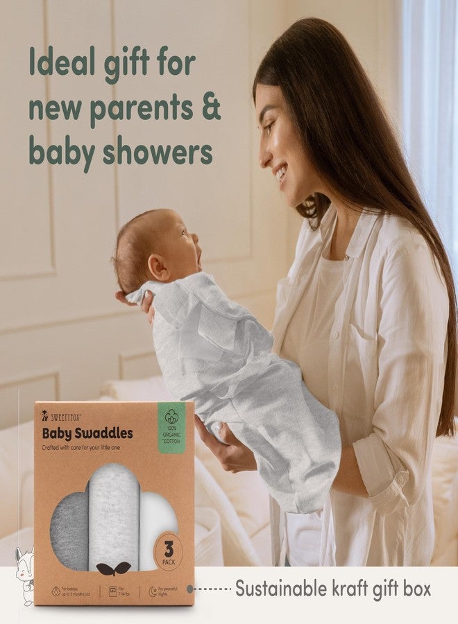 Sweety Fox 3-Pack Organic Baby Swaddles - Swaddles for Newborns, Infant 0-3 Months, Baby Girls, Boys, Soft & Snug Newborn Nursery Swaddling Blankets (Mist) - Image 5