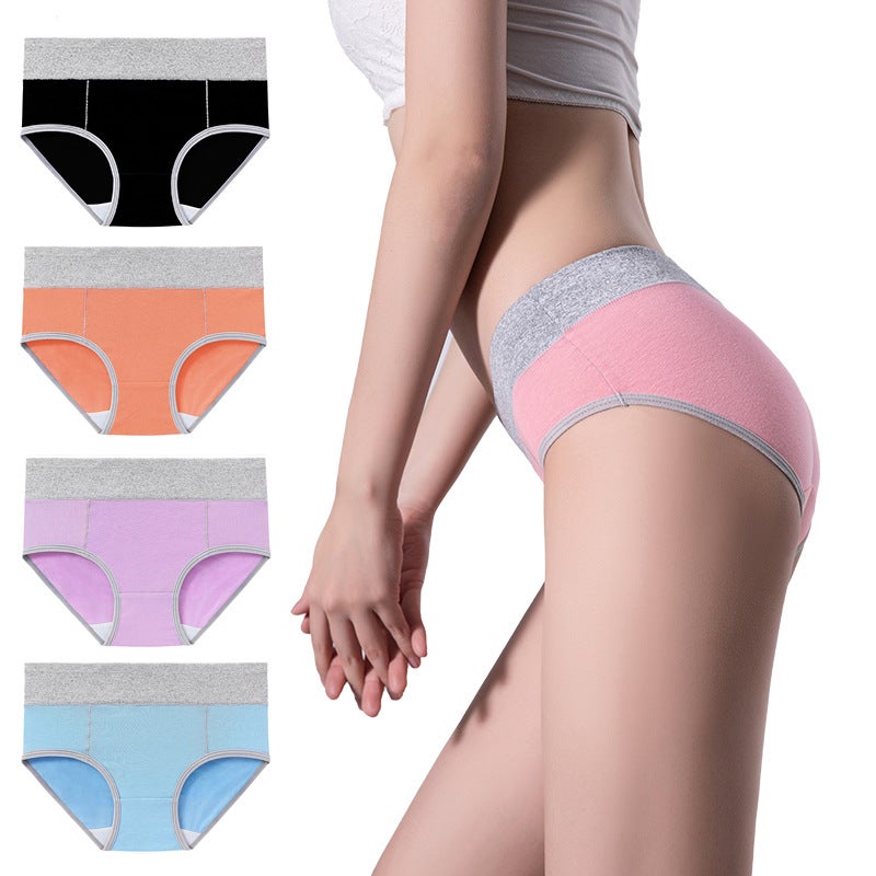 4-Piece Combination Waist Hip Spot Cotton Color Matching Underwear Ladies Plus Large Size - Image 1