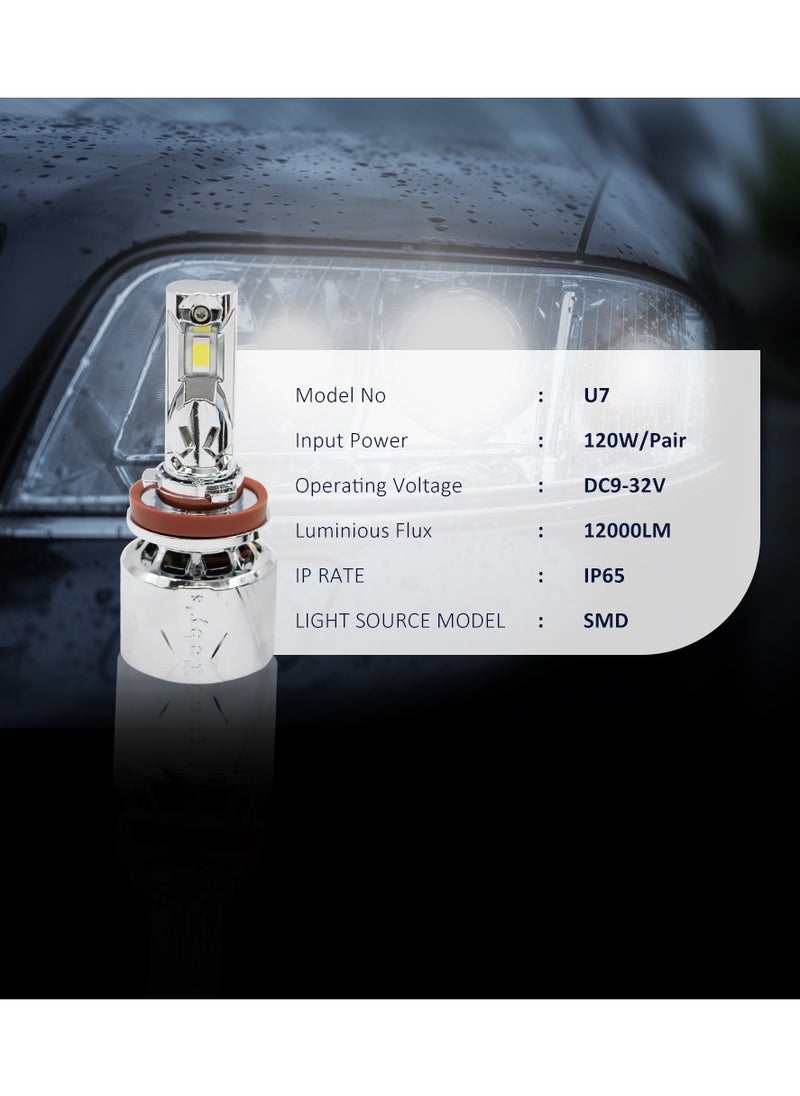 Toby's - Toby's U7-H11 120W/Pair Power Original Tested LED Headlight Assembly 12000 Lumens Bright Color With Temperature (6000K) - Image 1