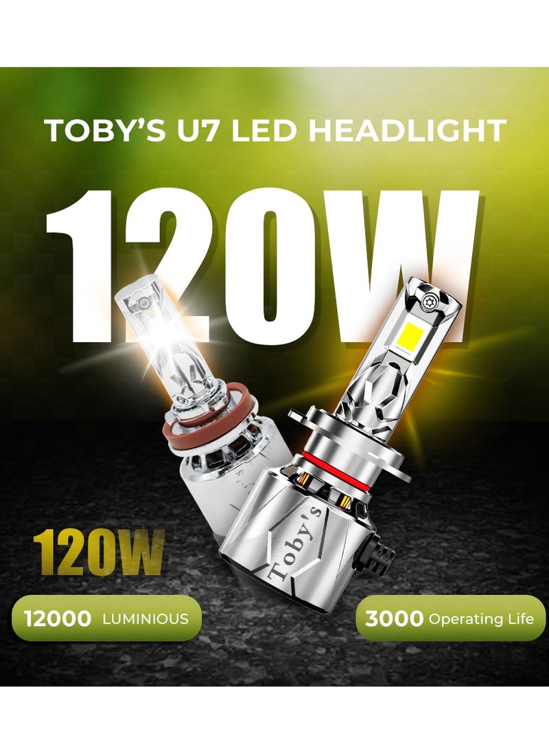 Toby's - Toby's U7-H11 120W/Pair Power Original Tested LED Headlight Assembly 12000 Lumens Bright Color With Temperature (6000K) - Image 1