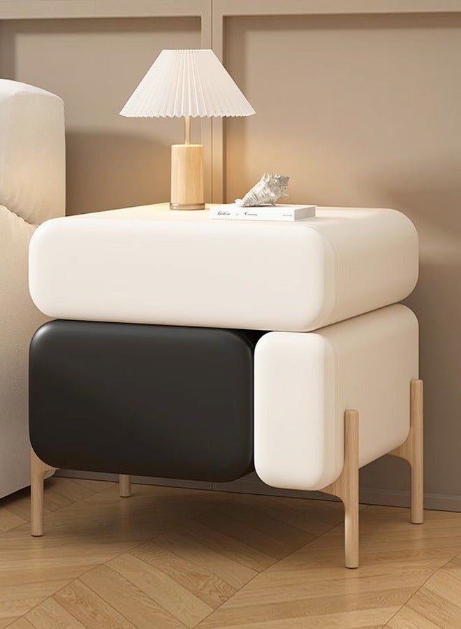 فاشون هوم متعدد الأغراض استخدام 3 أدراج مدورة الزاوية منضدة جلدية ملفوفة الإبداعية طاولة بجانب السرير مقبض الأخدود تصميم طاولة جانبية مع رف عرض لغرفة المعيشة غرفة نوم 50x40x50 سم (مجمعة بالكامل) - Image 2