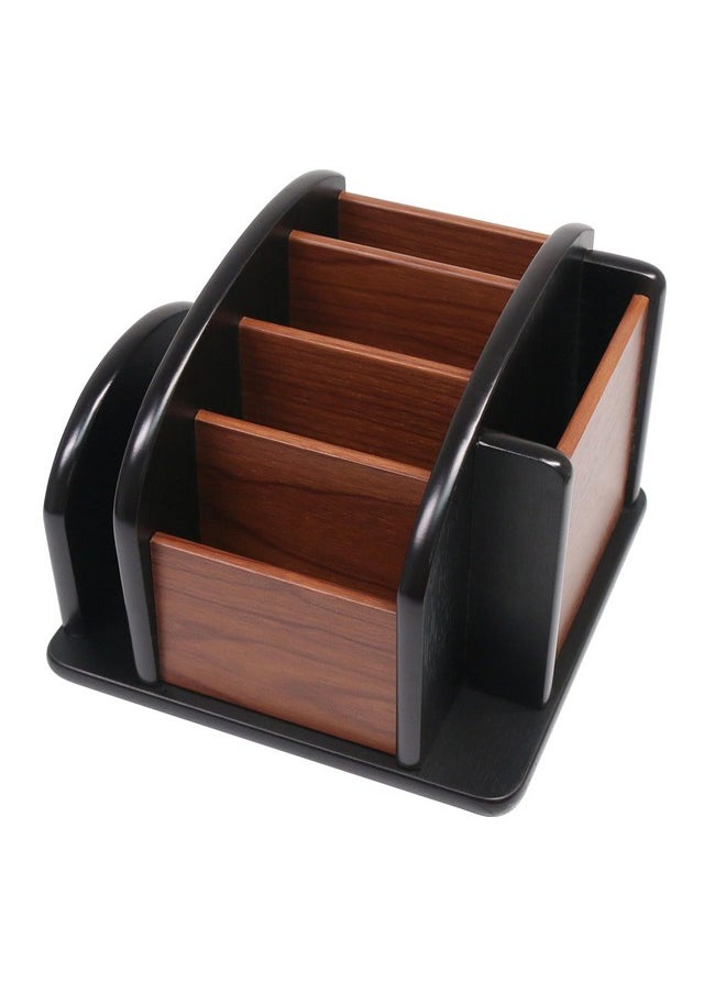 Coideal Remote Control Holder Caddy - Wooden Rotating Coffee Table Organizer Large Spinning Wood Remote Holder For Living Room Office (6 Compartments, Brown & Black)  - Image 1